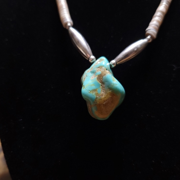 Sterling Necklace with Shell and Turquoise - Picture 2 of 7